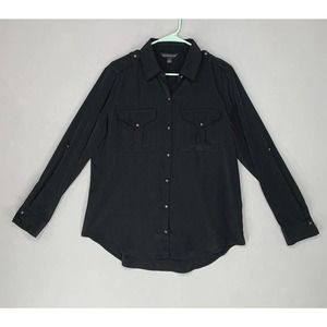 Rock & Republic Studded Button Up Shirt L Black Women Long Sleeve Rock Chic